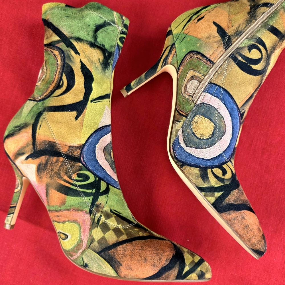Vivianly Pointy Toe Stiletto Heels Printed Sock Ankle Booties - Picture 8 of 16